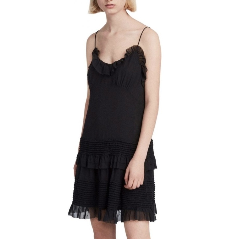 NWT All Saints Sanse Tiered Frilly Mini Dress in Black Sz. 4 - Picture 3 of 5